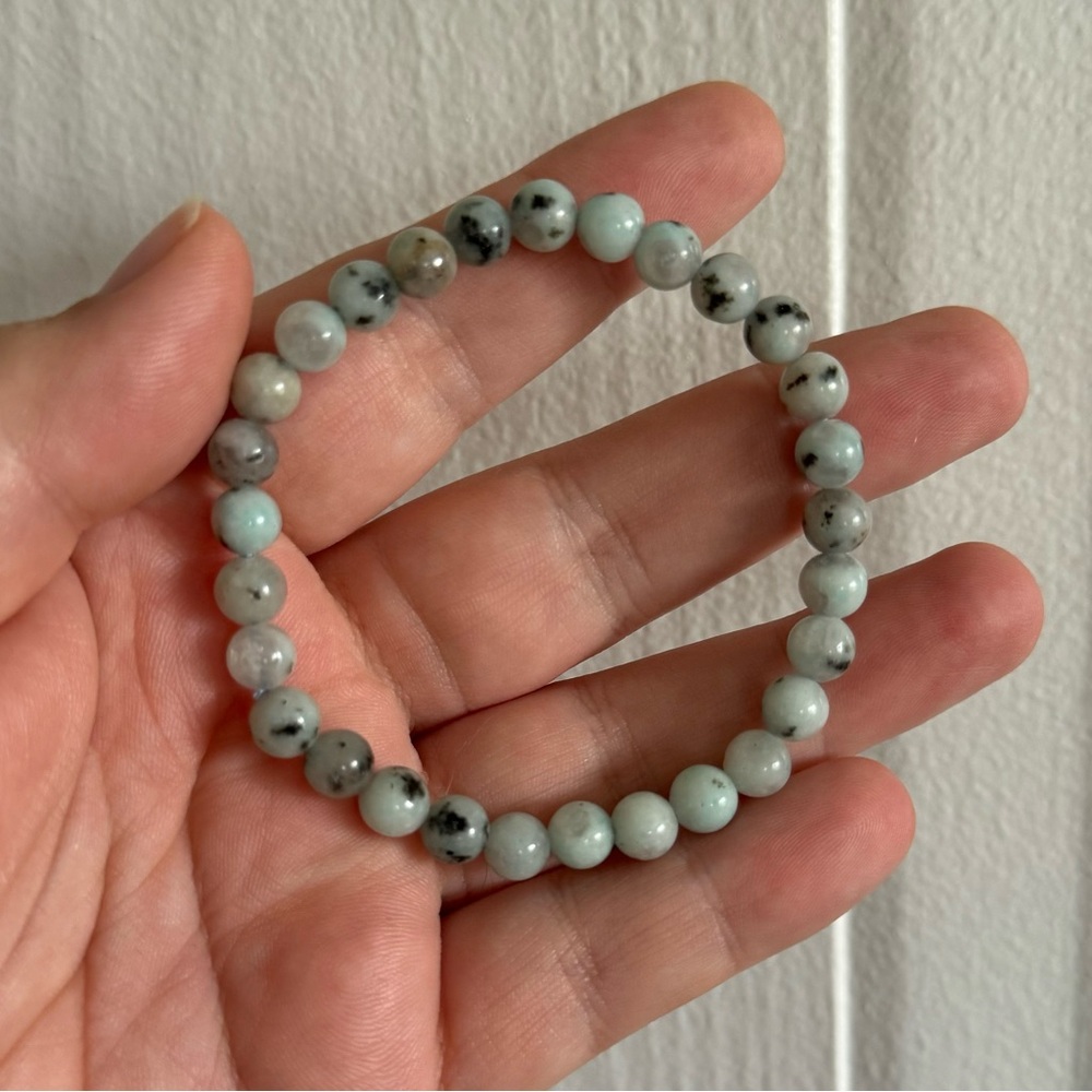 Kiwi Jasper Crystal Round Beaded Bracelet